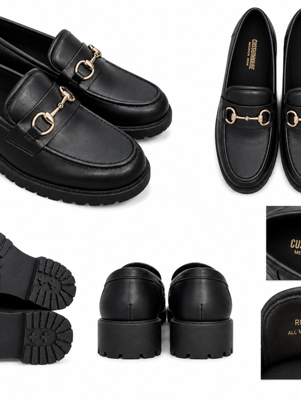 Women’s Black Leather Loafers with Gold Horsebit Detail